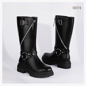 IDIFU Women's Black Leather Boots